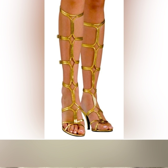 Elegant Gold Knee-High Gladiator Sandals - Picture 1 of 5